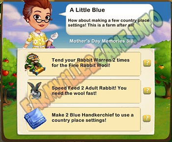 A Little Blue - Tend your Rabbit Warren 2 times  - Feed 2 Adult Rabbit - Make 2 Blue Handkerchief