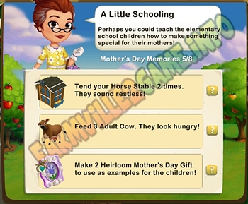 A Little Schooling - Tend your Horse Stable 2 times - Feed 3 Adult Cow - Make 2 Heirloom Mother's Day Gift