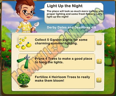 Light Up the Night - Collect 5 Garden Lights - Prune 4 Trees - Fertilize 4 Heirloom Trees